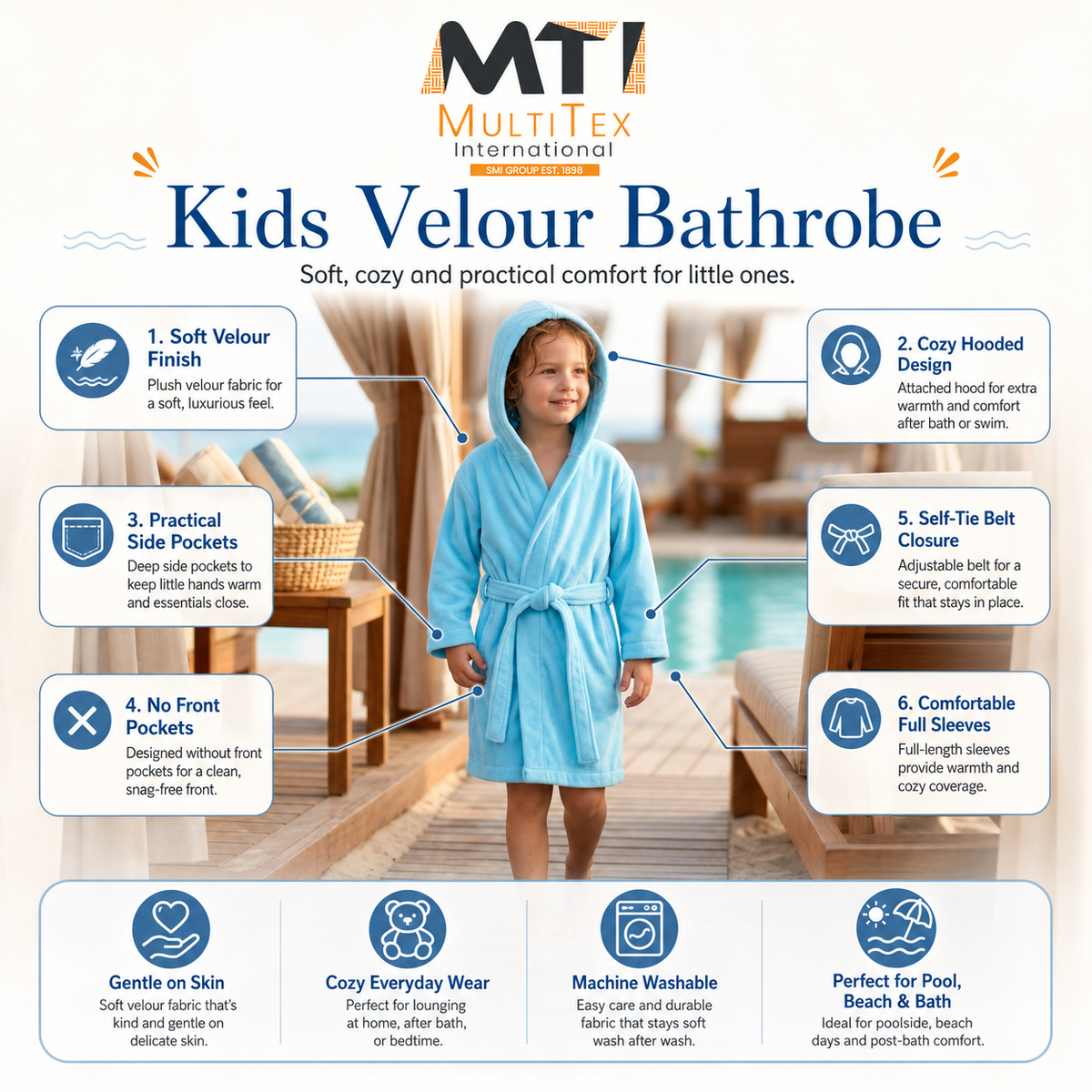 Kids' Plush Bathrobe for Boys & Girls – Soft Cozy Hooded Bathrobe