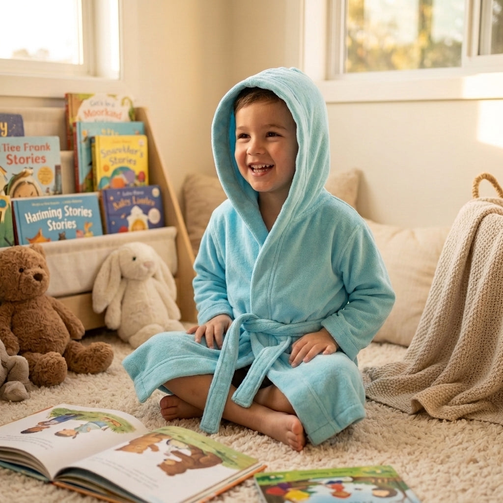 Kids' Plush Bathrobe for Boys & Girls – Soft Cozy Hooded Bathrobe